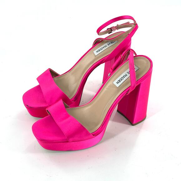 Steve Madden Lessa Platform Heels 9 NWOT Sandals Pink Satin Glam Cocktail Formal - Picture 1 of 6